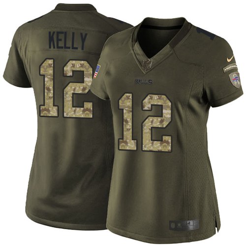 Women's Elite Jim Kelly Nike Jersey Green - #12 Salute to Service NFL Buffalo Bills